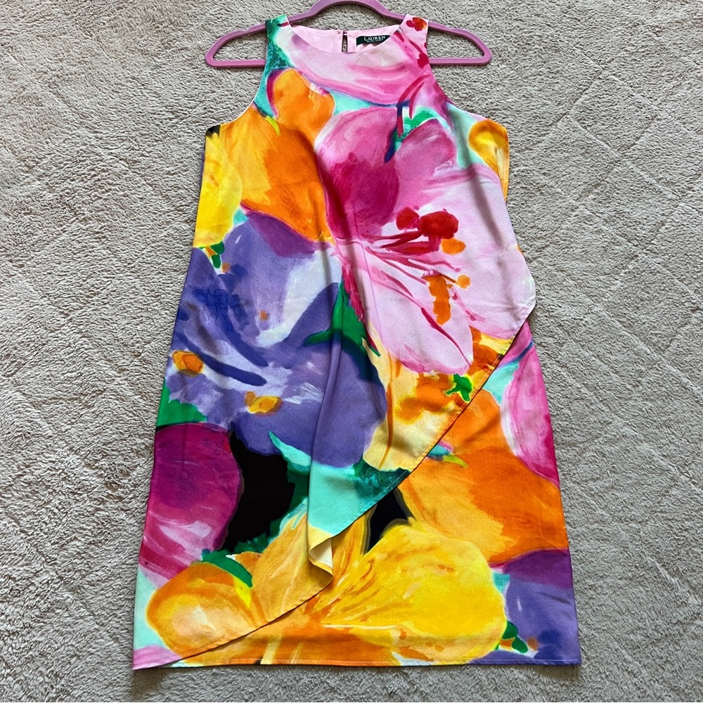 Ralph Lauren Multicolor Floral Sheath Dress in Pink, Yellow, Purple, Green